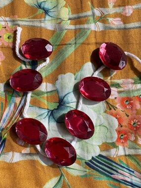 7 pcs - Vintage Dark Pink Faux Gem Button Covers